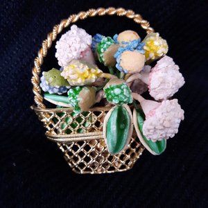 Vintage Fruit Basket Pin Brooch, Basket of Jewelry